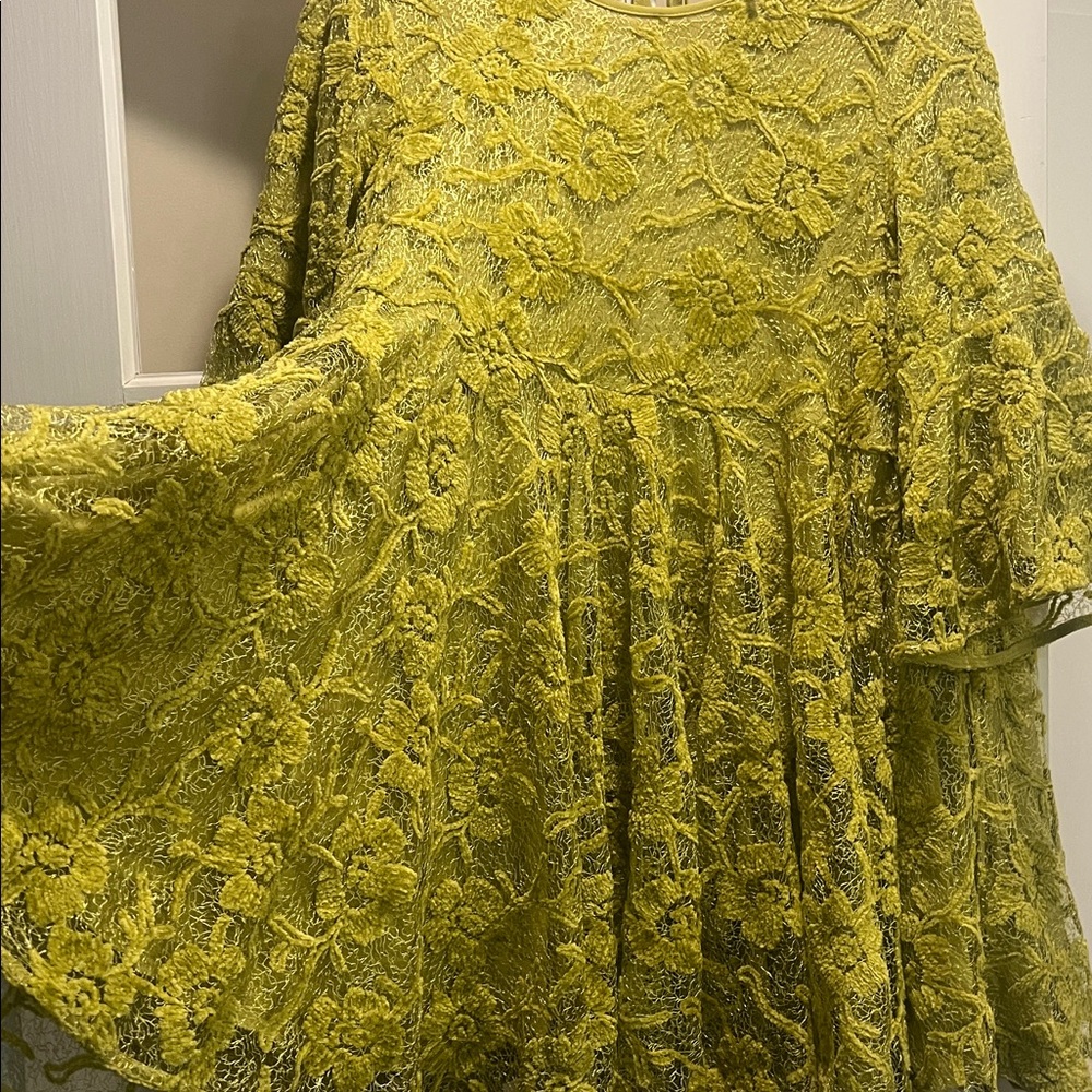 Free People Chartreuse Lace Flare Dress - Picture 6 of 10